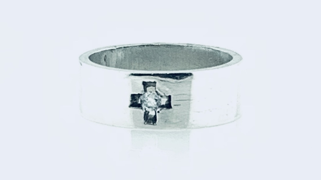 [372264/4.0/AMA18/6] ARGOLLA CORTE INGLES CRUZ CALADA ZIRCONIA AL CENTRO ANCHA (Oro amarillo 18kt, 6mm, 4.0)