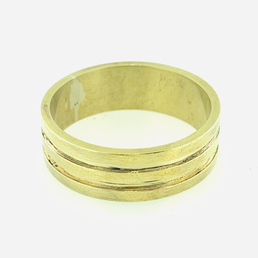 [372016/4.0/AMA18/4] ARGOLLA MATE AL CENTRO DOS HILOS BRILLANTES (Oro amarillo 18kt, 4mm, 4.0)