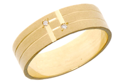 [372012/4.0/AMA18/4] ARGOLLA MATE CON DOS LINEAS BRILLANTES Y DOS CIRCONIAS (Oro amarillo 18kt, 4mm, 4.0)